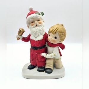 Vintage Frankel Taiwan Santa & Boy Figurine 5" Xmas Kitsch Holiday Decor EUC